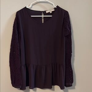 LOFT Women's Purple Lace Sleeve Top